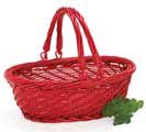 RED OVAL WILLOW BASKET W/ FOLDING HANDLE
