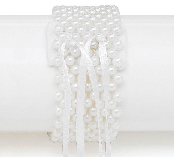 1.5 White Pearl/Ribbon Corsage Bracelet (Pack of 6)