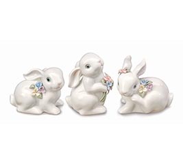 RAISED PROCELAIN BUNNY FIGURINE ASTD