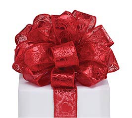 #9 RED FOIL HEARTS SHEER WIRED RIBBON