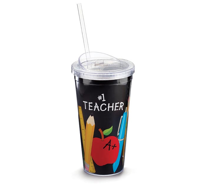 Travel Mug Sippy Cup with Straw Acrylic Burton #1 Teacher Appreciation 20 oz 
