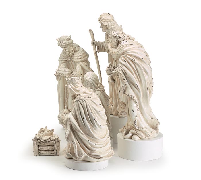 6 Piece Distressed White Nativity Set