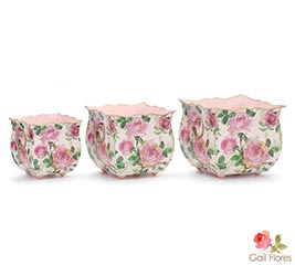 NESTED TIN ROSE GARDEN PLANTER SET