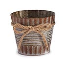 4&quot; RUSTIC TIN POT COVER W/ TWINE BOW