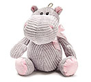 PLUSH GRAY CORDUROY HIPPO WITH PINK BOW