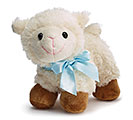 PLUSH STANDING LAMB WITH BLUE SATIN BOW