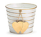 4&quot; WHITE/GOLD STRIPPED W HEART POT COVER
