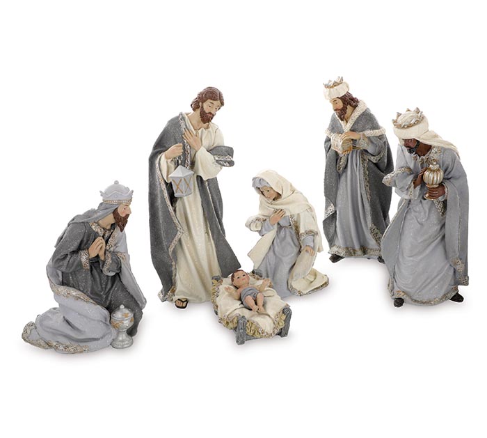 6 Pc Nativity Set In Gray/Ivory Color