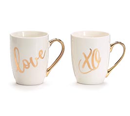 METALLIC GOLD LOVE AND XO ASSORTED MUGS