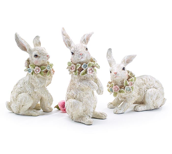 White Resin Bunny Spring Wreath Figurine
