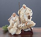 10&quot; CREAM HOLY FAMILY ON WOODEN BASE