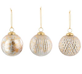 WHITE GLASS ORNAMENT GOLD ACCENTS ASTD