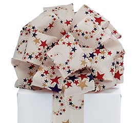 RIBBON #40 RED BLUE GOLD STARS ON CREAM