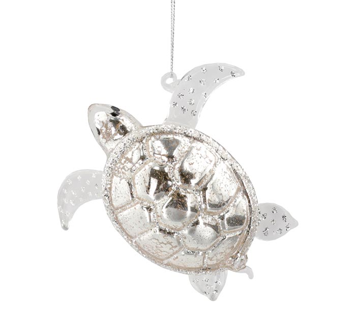 FAUX MERCURY GLASS TURTLE SHAPE ORNAMENT