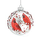 TWO RED CARDINALS GLASS ORNAMENT