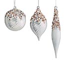 PEARLIZED GLASS ORNAMENTS WITH SEQUINS