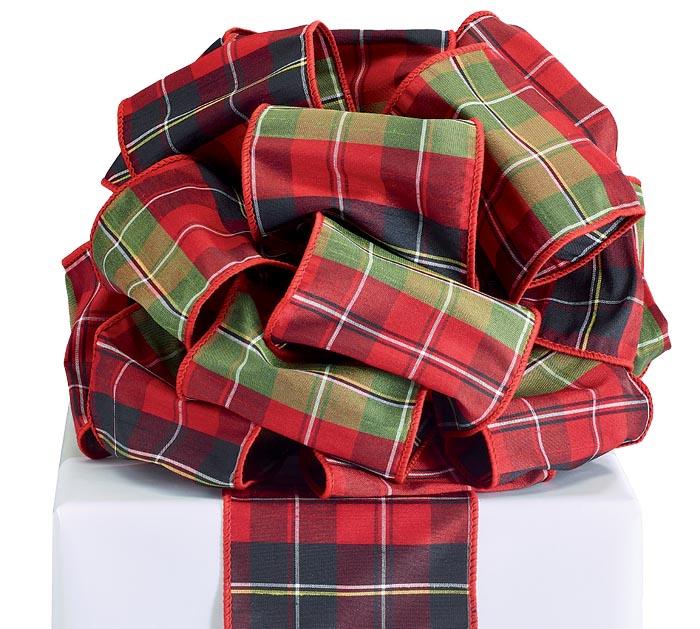 #100 Plaid Red Green Wired Ribbon (10 Yards)