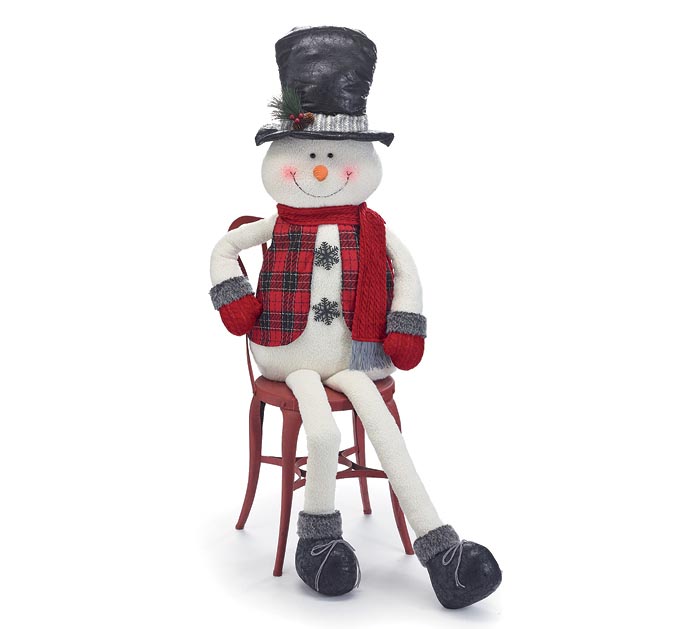 Large Sitting Snowman With Black Top Hat