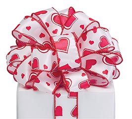 RIBBON #9 RED/WHITE HEARTS ON WHITE