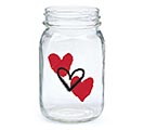 CLEAR PINT MASON JAR WITH HEART DECALS