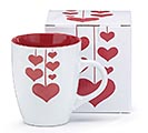 WHITE MUG WITH RED HANGING HEARTS