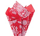 WHITE LACE ON RED TWO SIDED FLORAL SHEET