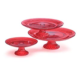 RED IRIDESCENT GLASS CAKE PEDESTAL ASTD