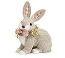 SITTING BUNNY WITH FLORAL WREATH ON NECK