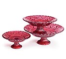 RED GLASS PEDESTAL CAKE PLATES 3 SIZES