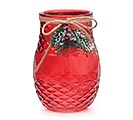 RED VASE WITH TWINE AND HOLLY ATTACHMENT