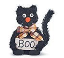 FURRY BLACK CAT WITH BOO SIGN