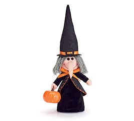 WITCH SHELF SITTER HOLDING A PUMPKIN