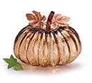 LIGHT UP GLASS PUMPKIN WITH METAL LEAVES