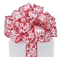 RIBBON #9 WHITE WITH FLOATING RED HEARTS