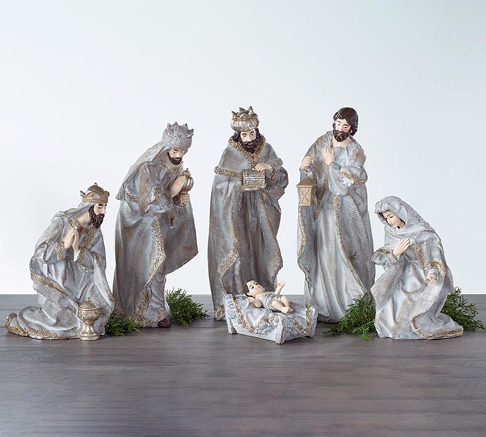 6 Pc Nativity Set In Natural Wash Color