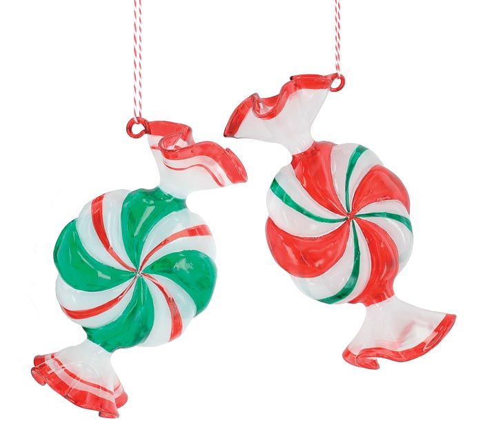 Green & Red Ribbon Candy Christmas Tree Ornament (Set of 3)