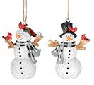 RESIN SNOWMEN WITH CARDINALS ORNAMENT