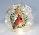 CRACKLE GLASS BALL WITH TWO CARDINALS