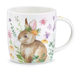 BROWN BUNNY AND FLOWERS 12 OZ MUG
