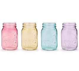 Set of 6 Owl Shaped Glass Mason Jars, Rainbow Colors, Drinking