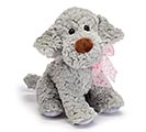 SOFT GRAY FUR PUPPY WITH PINK BOW PLUSH