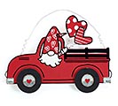 VALENTINE GNOME IN RED TRUCK WITH HEARTS