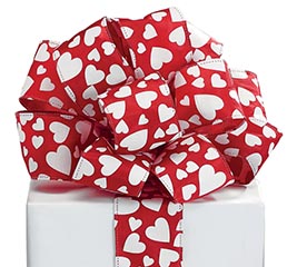 Valentine ribbon hearts with antlers printed on 5/8' white satin