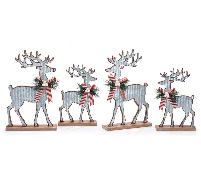 Decorative Set of 3 Rustic Galvanized Metal Oval Santa Claus