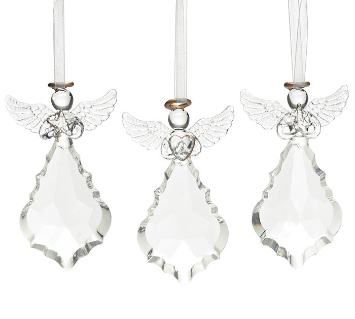 ASSORTED CLEAR GLASS ANGELS WITH HALO