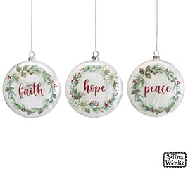 GLASS ORNAMENT ROUND DISC ASTD MESSAGES