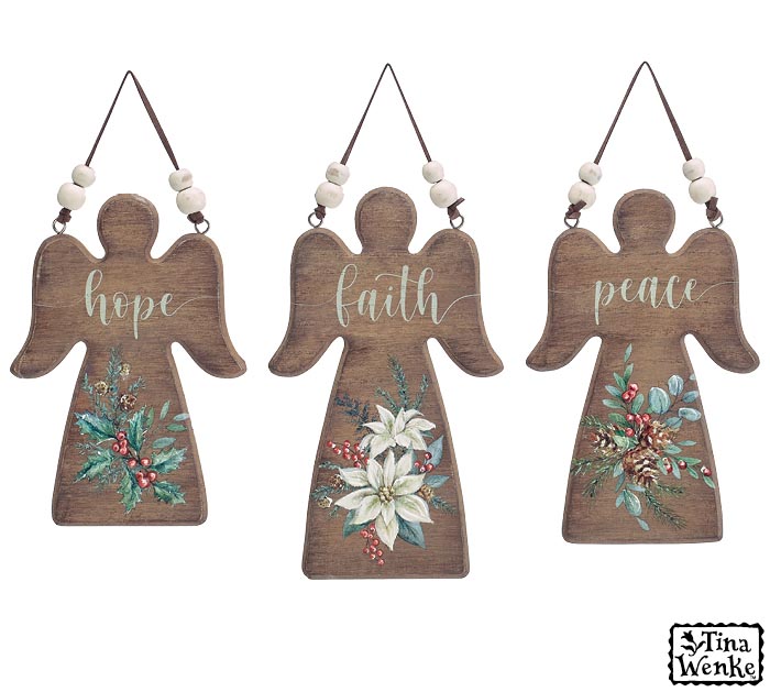 WOODEN ANGEL ORNAMENTS WITH MESSAGES