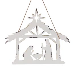 WHITE TIN HOLY FAMILY WALL HANGING