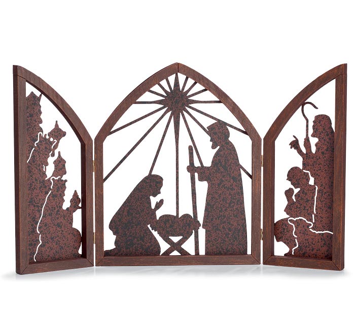 TIN BROWN NATIVITY SCREEN DECOR