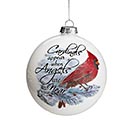 LARGE WHITE ORNAMENT WITH RED CARDINAL